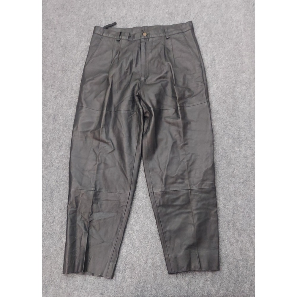 Vtg BAGAZIO Leather Pants Mens 38 Black Tapered Pleated 90s‎ Retro Lined Baggy